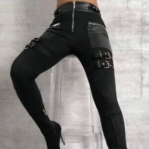Maniere De Voir Cyberpunk Faux Suede Buckle Straps Leggings Pants UK 6 US 2